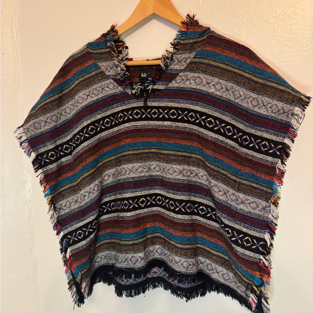 Multicolor Striped Hooded Poncho